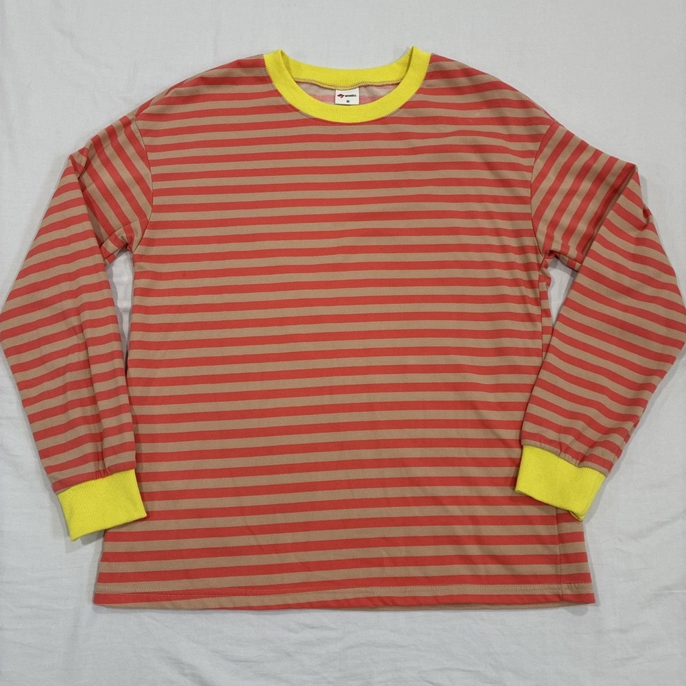 Wiholl Striped Long Sleeve Tunic Shirt Women's M‎ Orange Neon Yellow Trim